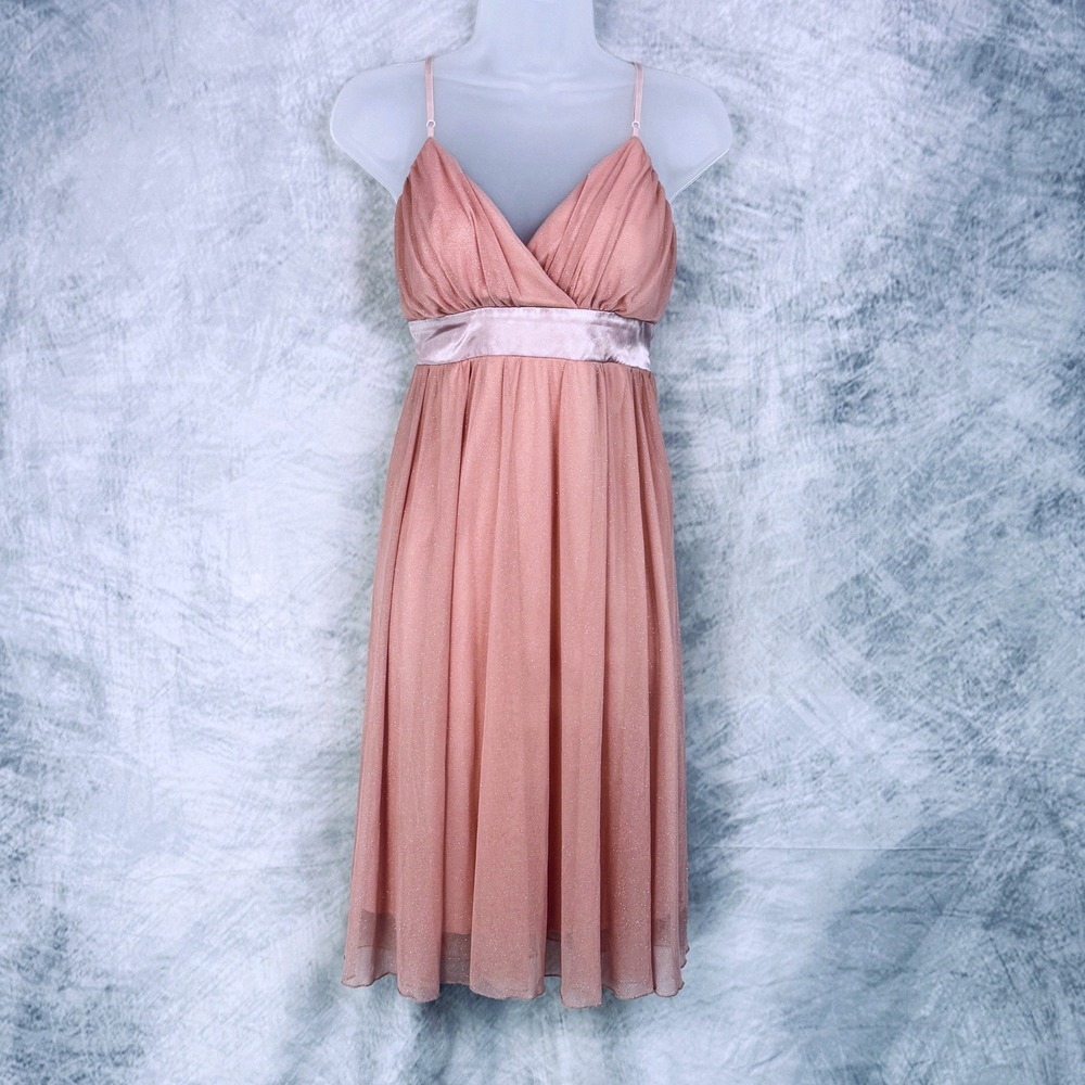 Vtg Y2k HOT KISS Women's Pink Glitter Mesh babydoll Dress Sz L fairy whimsical